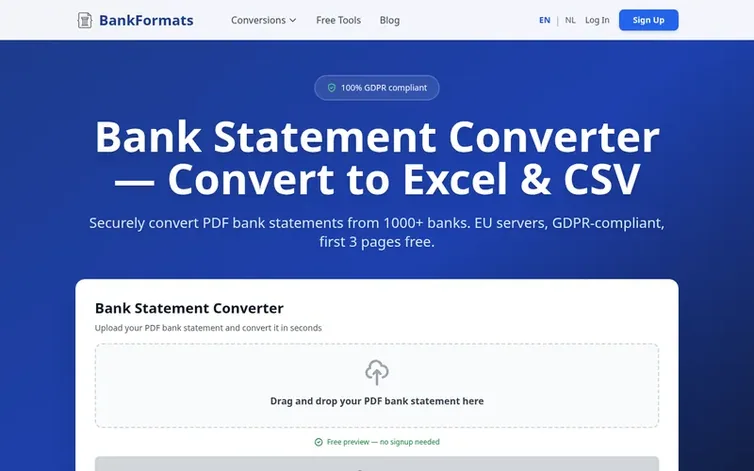 Screenshot of the BankFormats homepage