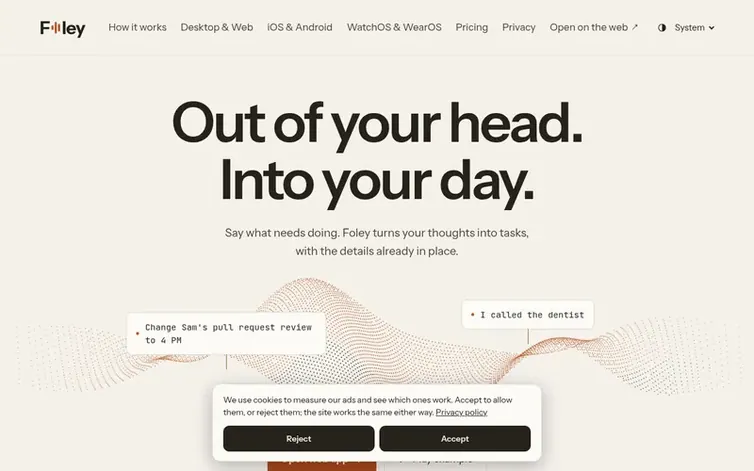 Screenshot of the Foley homepage