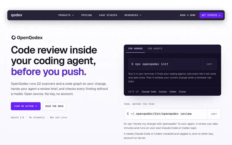 Screenshot of the OpenQodex homepage