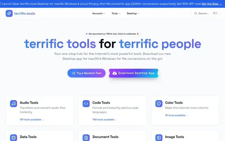 Screenshot of the terrific.tools homepage