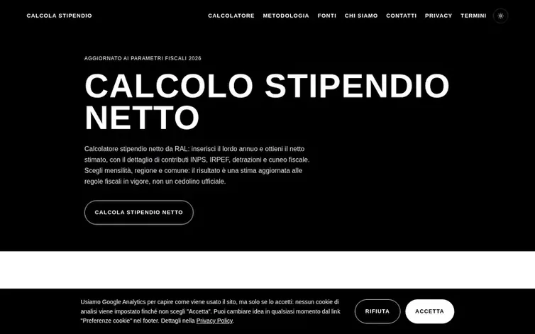 Screenshot of the Calcola Stipendio homepage