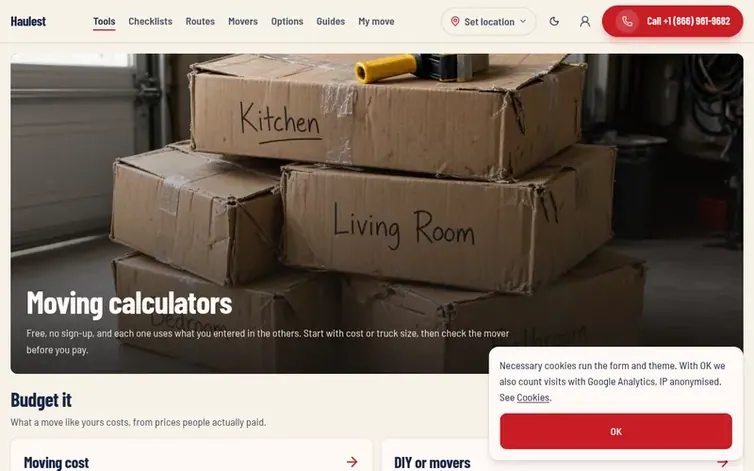 Screenshot of the Haulest homepage