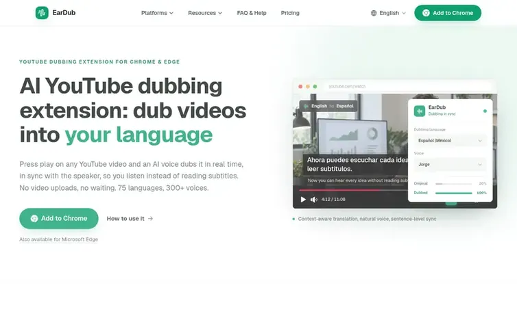 Screenshot of the EarDub homepage