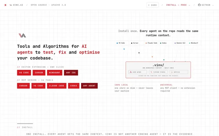 Screenshot of the Vinv homepage