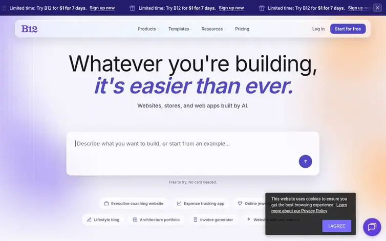 Screenshot of the B12 homepage