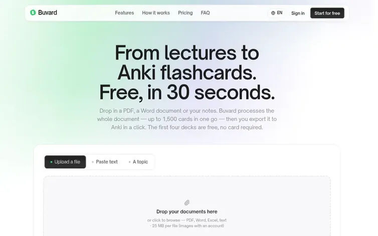 Screenshot of the Buvard homepage