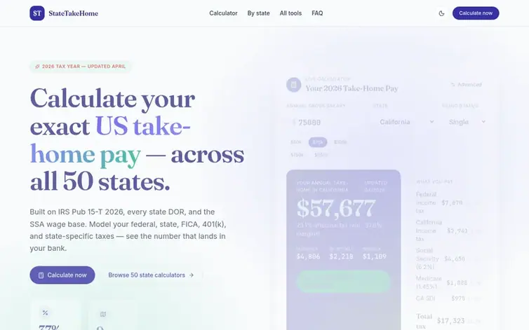 Screenshot of the StateTakeHome homepage