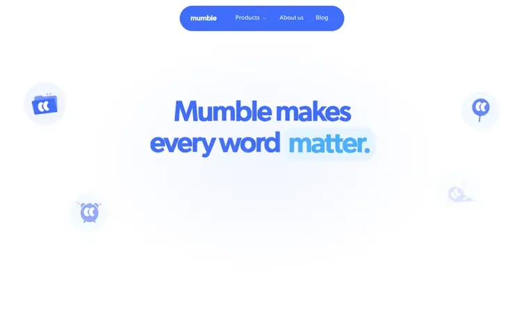 Screenshot of the Mumble AI homepage