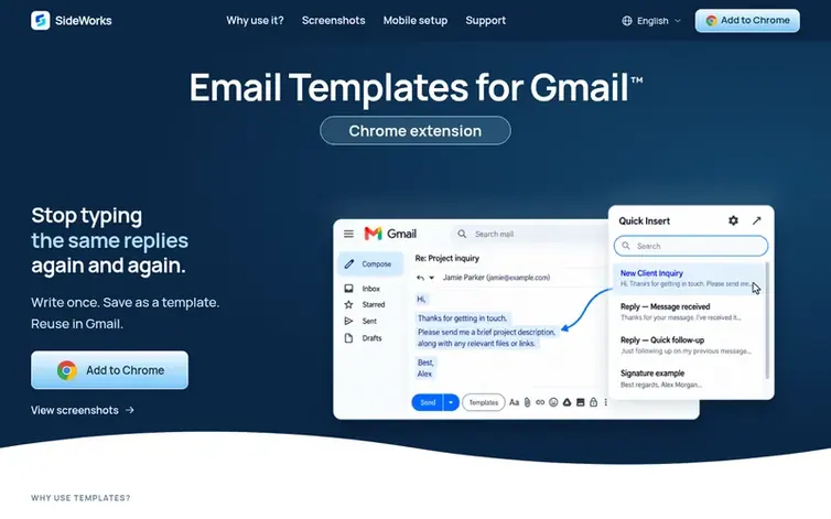 Screenshot of the SideWorks homepage