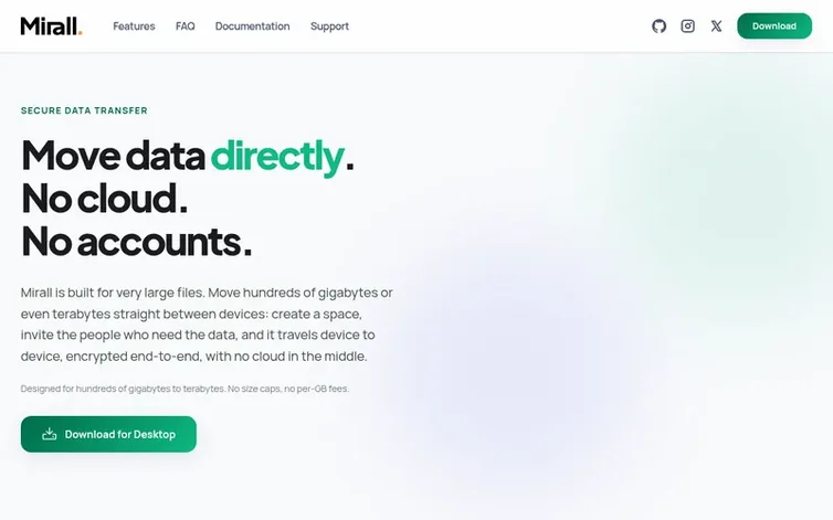 Screenshot of the Mirall homepage