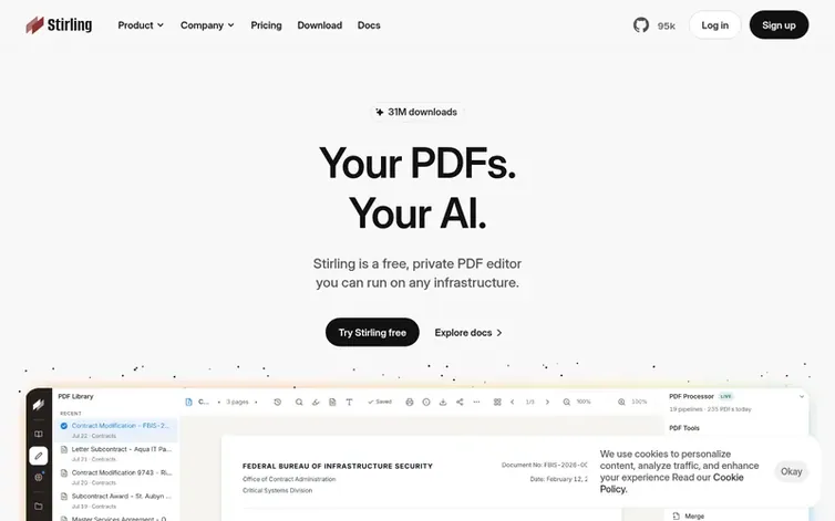 Screenshot of the Stirling PDF homepage