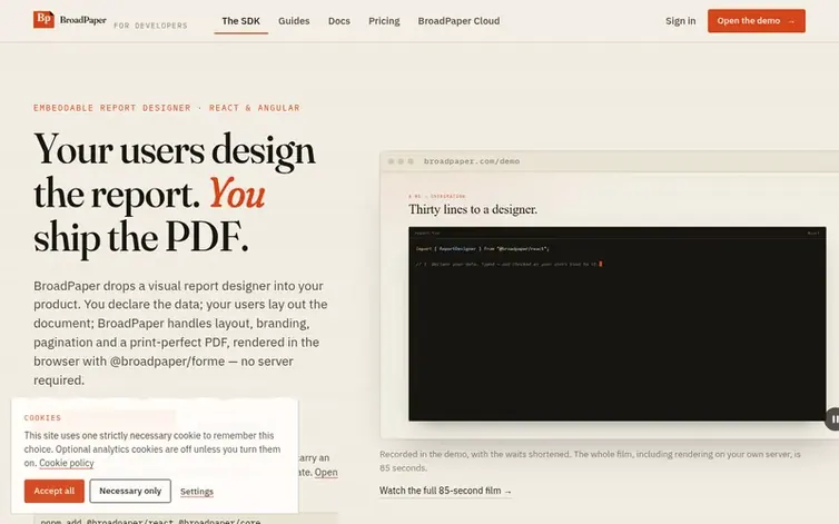 Screenshot of the BroadPaper homepage