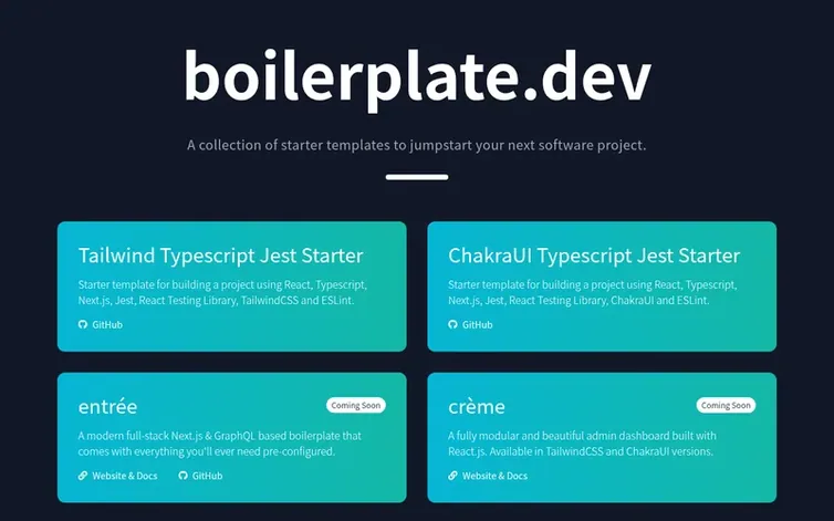 Screenshot of the boilerplate.dev homepage
