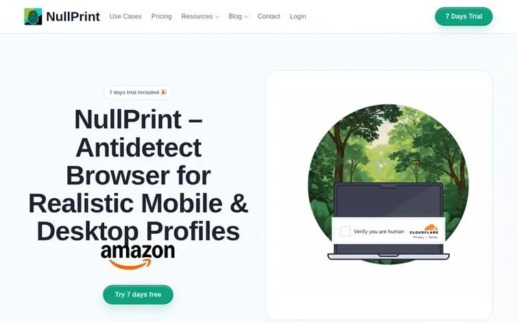 Screenshot of the NullPrint homepage