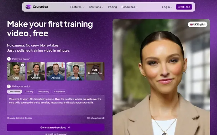 Screenshot of the Coursebox homepage
