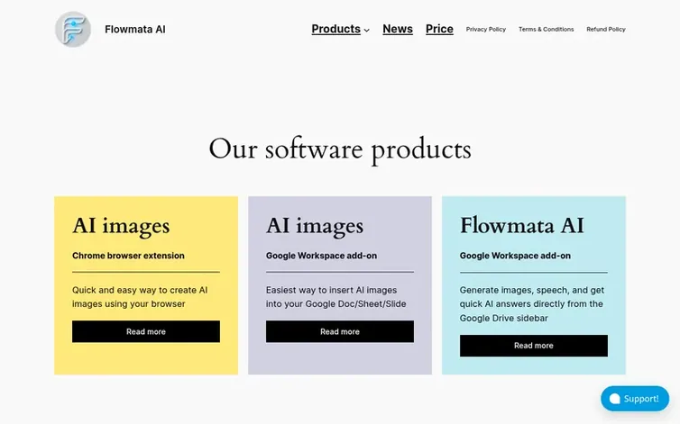 Screenshot of the Flowmata homepage