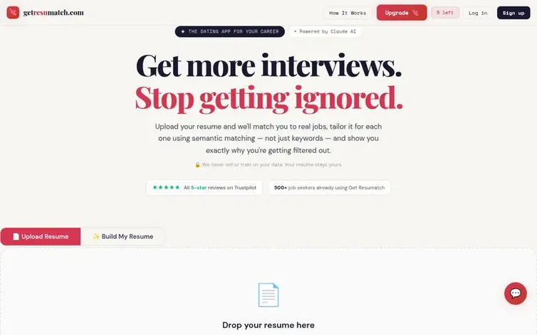 Screenshot of the Get Resumatch homepage