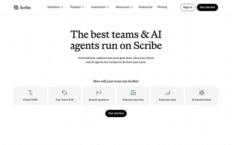Screenshot of the Scribe homepage