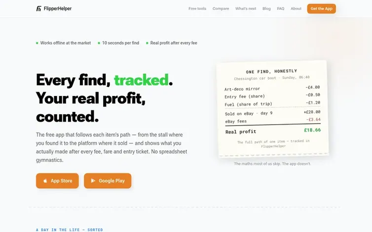 Screenshot of the FlipperHelper homepage