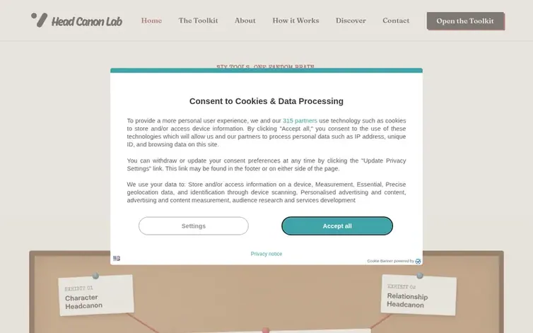 Screenshot of the HeadcanonLab homepage
