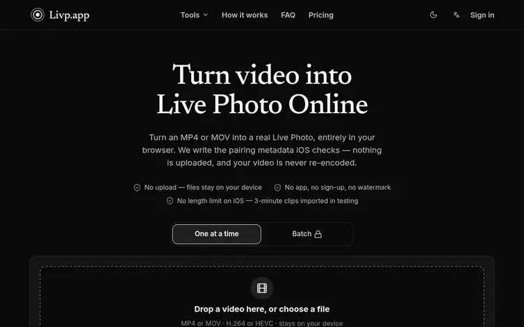Screenshot of the Livp homepage