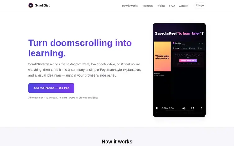 Screenshot of the ScrollGist homepage