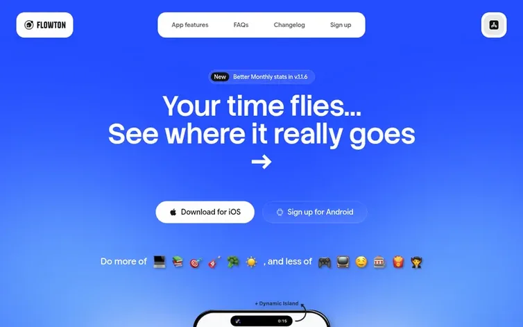 Screenshot of the Flowton homepage
