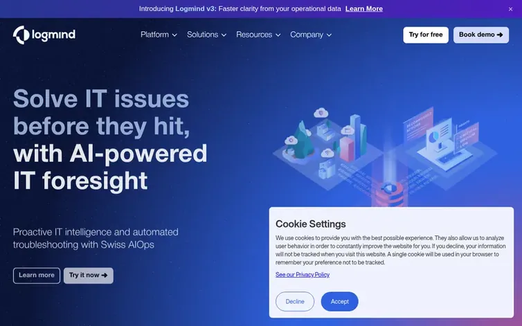 Screenshot of the Logmind homepage