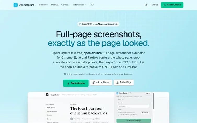Screenshot of the OpenCapture homepage