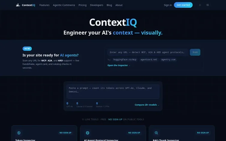 Screenshot of the ContextIQ homepage