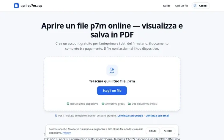 Screenshot of the Aprire P7M homepage