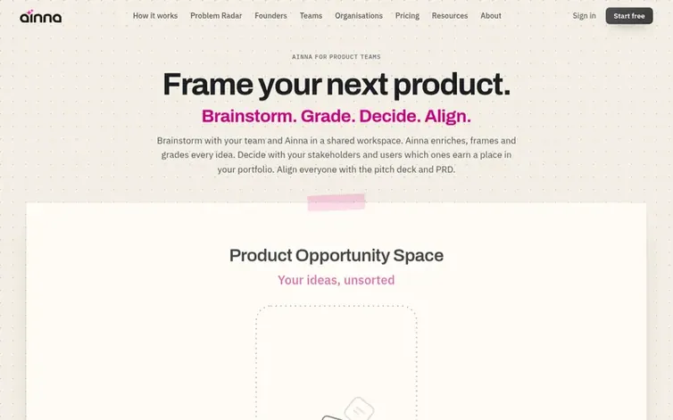 Screenshot of the Ainna homepage