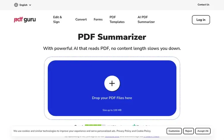 Screenshot of the PDF Guru homepage