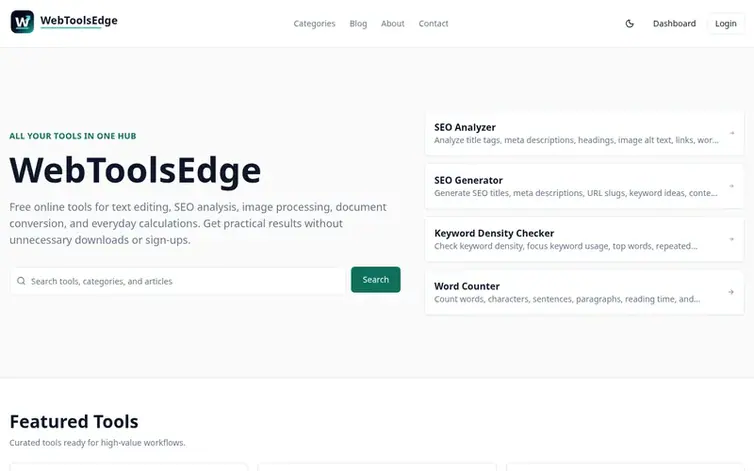 Screenshot of the WebToolsEdge homepage