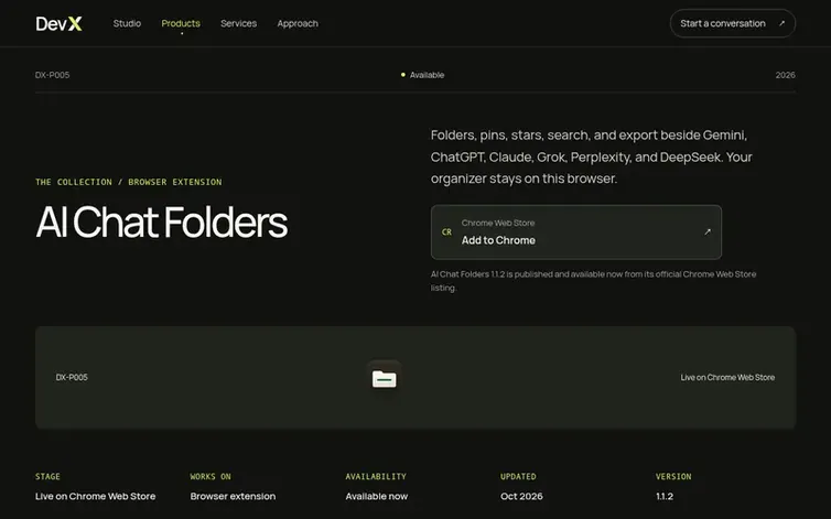 Screenshot of the AI Chat Folders homepage