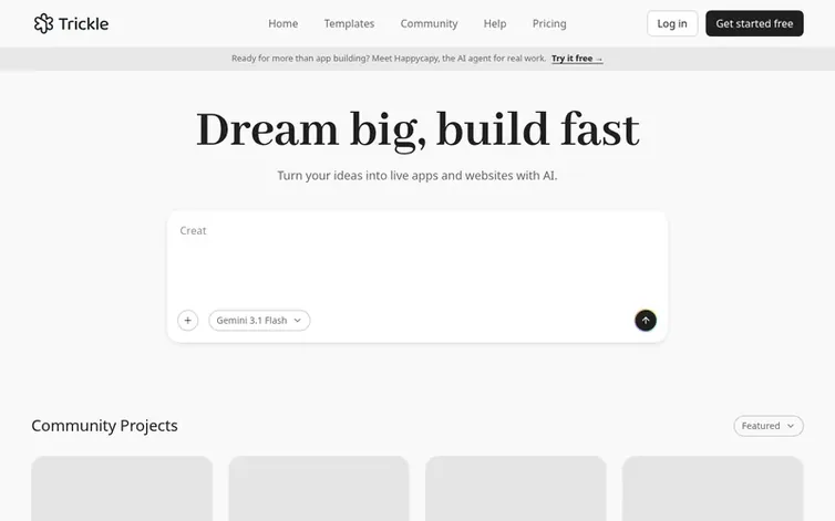 Screenshot of the Trickle homepage