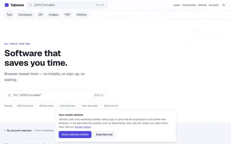 Screenshot of the Tabreon homepage