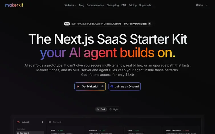 Screenshot of the MakerKit homepage