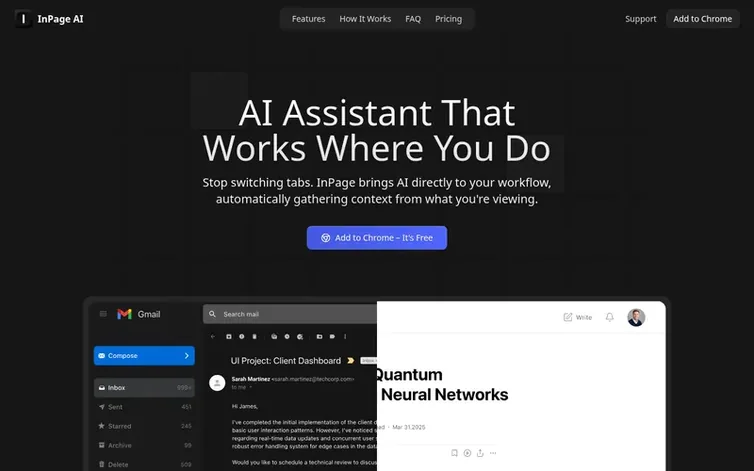 Screenshot of the InPage AI homepage