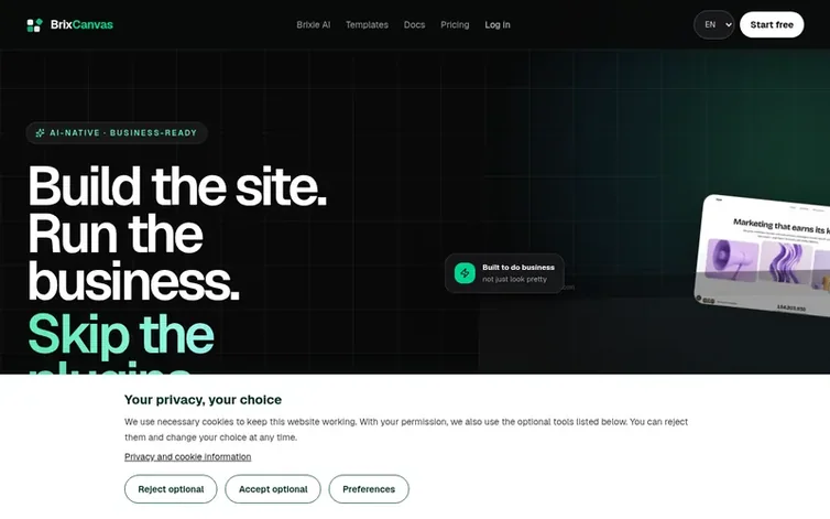 Screenshot of the BrixCanvas homepage