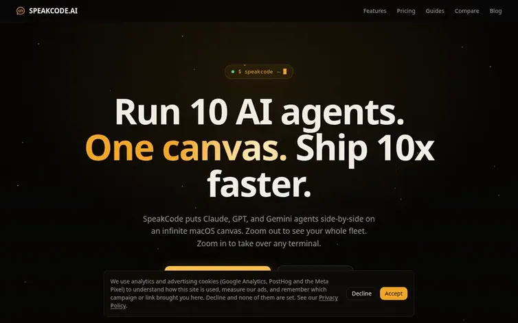 Screenshot of the SpeakCode homepage