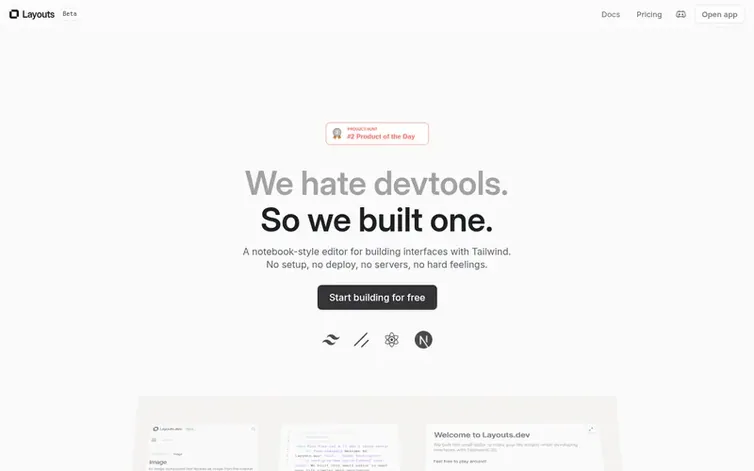 Screenshot of the Layouts.dev homepage