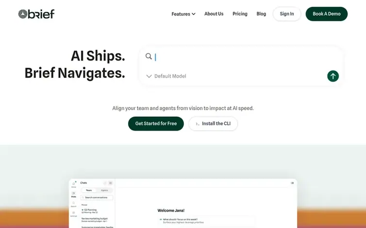 Screenshot of the Brief homepage