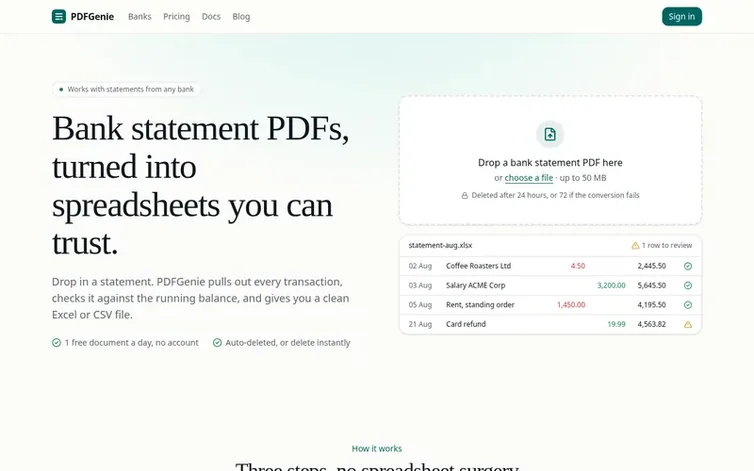 Screenshot of the PDFGenie homepage