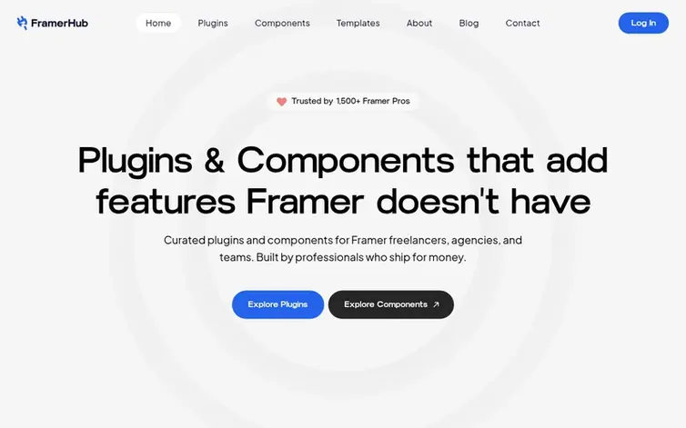 Screenshot of the FramerHub homepage