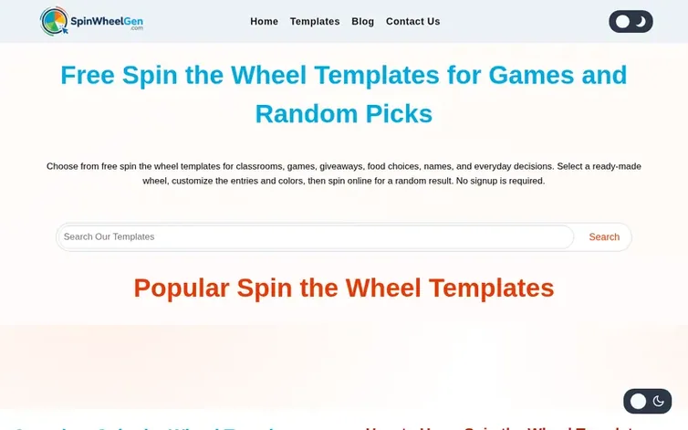 Screenshot of the SpinWheelGen homepage