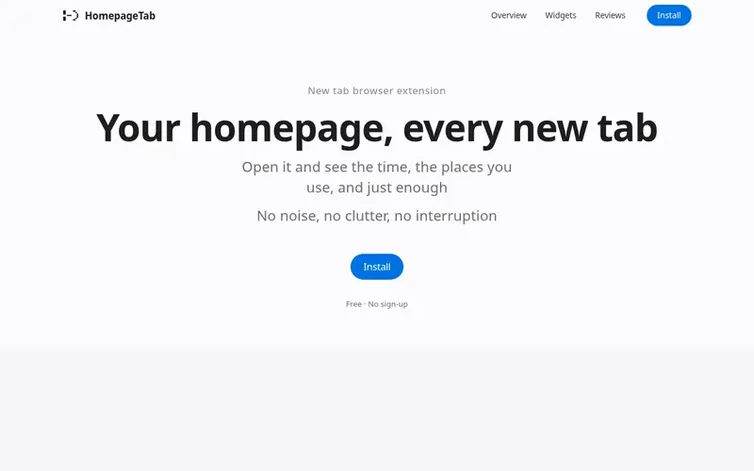 Screenshot of the HomepageTab homepage