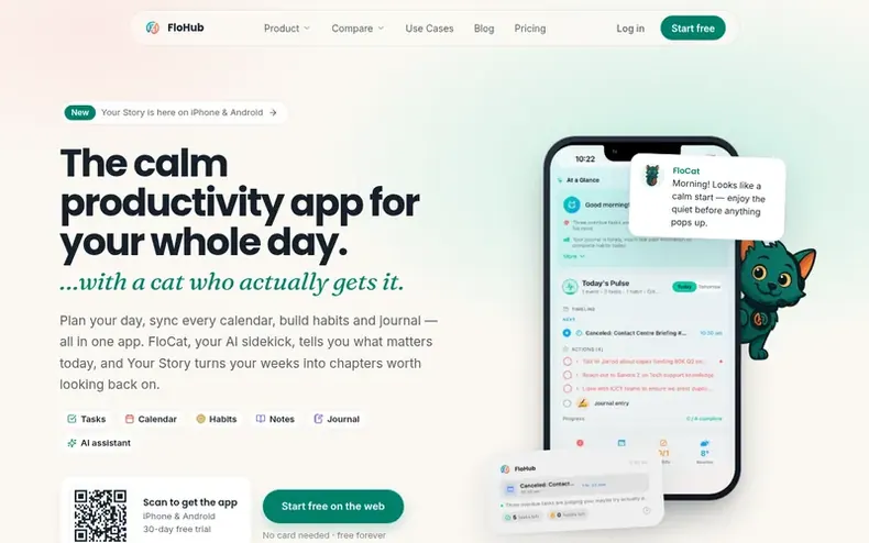 Screenshot of the FloHub homepage