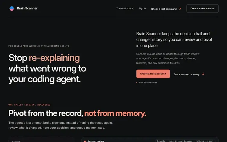 Screenshot of the Brain Scanner homepage