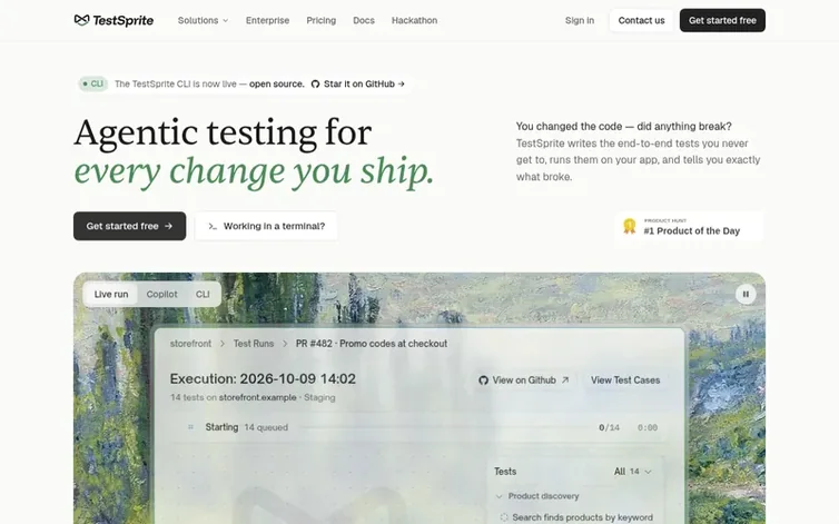 Screenshot of the TestSprite homepage